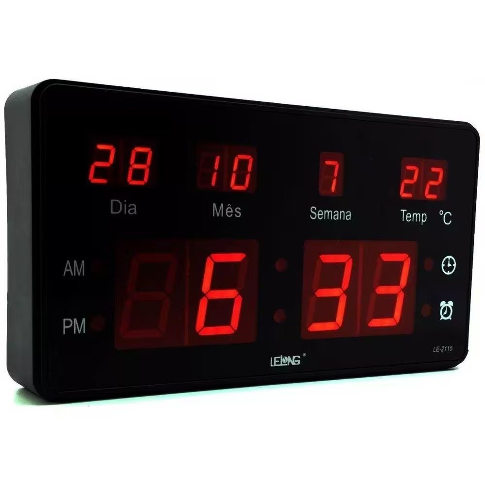Relógio De Parede Digital Lelong Le-2112 Calendário Alarme - Imagem 3